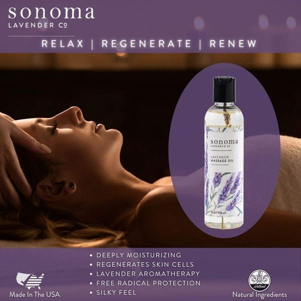 Sonoma Lavender, Pure Lavender Massage Oil, Body Oil for Sore Muscles, Oil for Massaging to Reduce Environmental Stressors, 4 oz