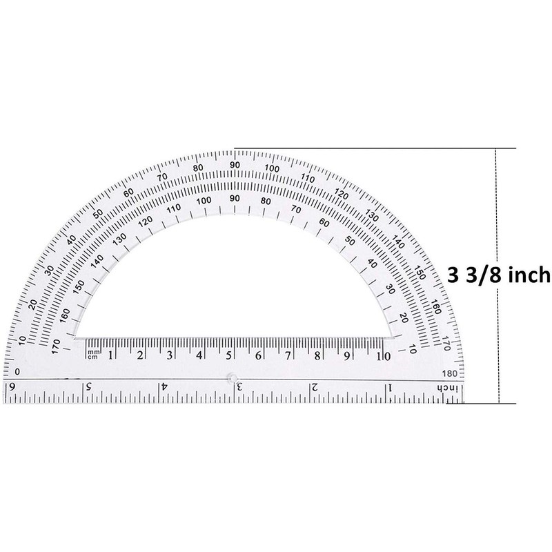 2pcs Plastic Protractors Math Protractor Clear 180 Degree 4"(10cm) and