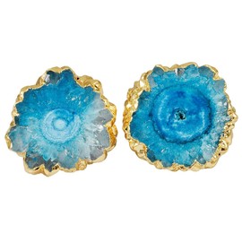SUNYIK Natural Quartz Geode Druzy Stud Earrings, Irregular Blue
