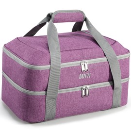 MIER Insulated Casserole Carrier Fits 9"x13" Baking Dishes/Foil Pans, Double Food Carriers Bag Thermal Holder for Hot or Cold Food Lasagna Lugger Potluck Parties Picnic Travel, Purple