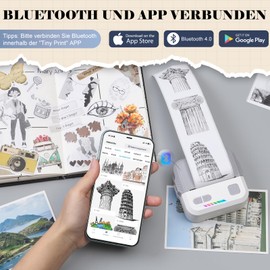 Mini Printer, X100 Portable Sticker Printer with 10 Rolls Printer Paper, Label Printer Bluetooth, Thermal Printer for Notes, Photos, Diaries, DIY, Compatible with iOS and Android