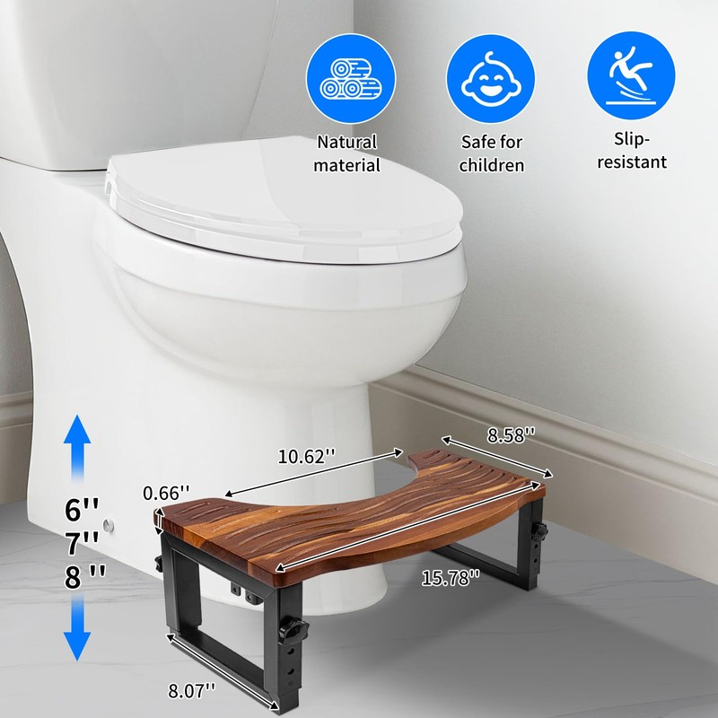 Foldable Toilet Stool-6"&8" Adjustable Height Squatting Pool Stool for Bathroom