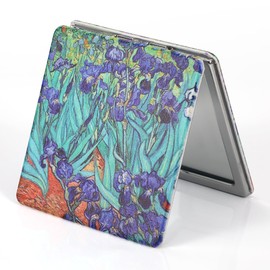 Dynippy Compact Mirror 3.15 inch Double-Sided 1X/2X Magnifying Bulk Pu Leather Makeup Mirrors Round Mirror for Purses Small Pocket Portable Hand Mirror for Woman Mother (Square Irises)