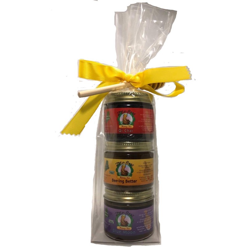 Zen Bear Honey Tea Sample Stack with Honey Dipper -