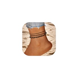 FaithHeart Black Ankle Bracelets Sets for Women Waterproof, 3 Pack Non Tarnish Stainless Steel Layered Paperclip Beach Anklet Chains Hypoallergenic Anklets for Big Ankles Adjustable Size