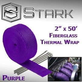 Stark (2-Pack) 2"x 50ft Exhaust Fiberglass Heat Wrap Tape w/ 5 Steel Ties Purple Chevy