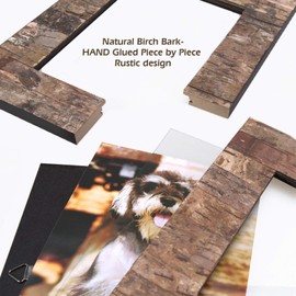 EosGlac Rustic 8x10 Wooden Picture Frame, Handmade with Real Birch Bark, Easel Back, Natural
