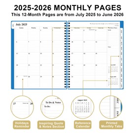 Planner 2025-2026 - Weekly & Monthly Planner from July 2025 to June 2026, Agenda 2025 2026 with Inner Pocket, Elastic Band, 8.5" x 11", Blue