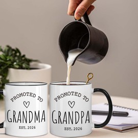 Gououoii Promoted to Grandma & Grandpa Est 2026 Mug Set - Grandparents Mug - Pregnancy Reveal Mugs - Grandparents Baby Announcement Birthday Gift