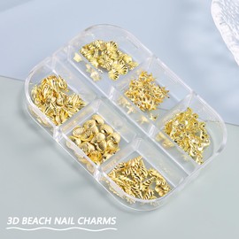 Furtherpretty 3D Beach Nail Charms, Gold Metal Starfish & Seashell Nail Charms,Tropical Ocean Nail Art Decorations, Summer Nail Accessories for DIY Manicure, Concha nácar para uñas