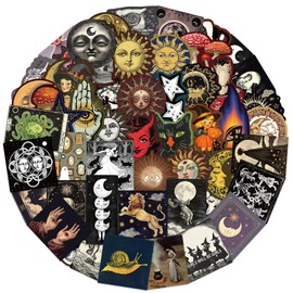 50pcs Sun and Moon Planet Stickers,Mysterious Celestial Sticker for Teens Laptop Stickers Party Favors,Vintage Astronomy Stickes Retro Galaxy Sticker for DIY Scrapbook Journal (Moon)