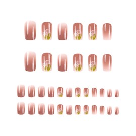 KGDUYC Soft Gel Nail Tips - 24 Pieces Ombre Pink Nails for Press-on, Short, Medium, Square, for Sticking Nails, White and Pink, Artificial Nails for French Manicure, Grapefruit Tulip