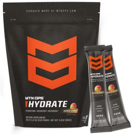 MTN OPS Hydrate Electrolytes Powder Drink Mix, 20 Single Serving On-The-Go Electrolyte Packs with Over 1000mg of Electrolytes per Serving, Rainbow Sherbet