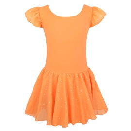 EQSJIU Girls Ballet Leotard with Skirt 9-10 Years Big Girls Dress Carrot Orange Leotard with Skirt