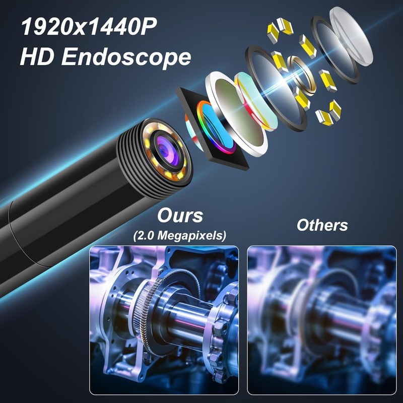 Endoscope Camera with Light, 5M semi-Rigid Cable Endoscope with Snake-Style,