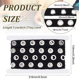 BENECREAT 5 Yards/4.5 m Black Cotton Eyelet Tape, 25 mm Wide Stainless Steel Eyelet Tape for Sewing, Hole: 10 mm
