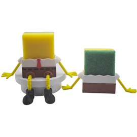 TIME&TRAVE Kitchen Cartoon Doodlebob Sponge Holder, Creative Sink Draining Sponge Holder with Extra Adhesive Suction Cup, Place Directly Or Stick On (2Pcs)