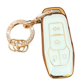 WENHENI for Ford Key Fob Cover with Keychain Fit for Ford Edge Explorer Fusion Mustang for Lincoln MKC MKX Smart Key Shell (White)