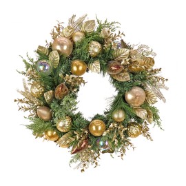 HGTV Home Collection Unlit Artificial Christmas Wreath, Mixed Branch Tips and Fern Fronds, Woven Branch Ring Base, Unlit, 28 Inches