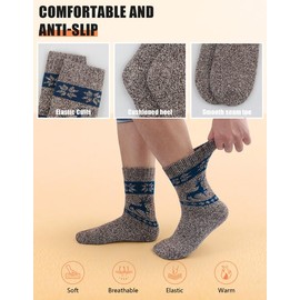 YADIFEN 5 Pairs Merino Wool Socks for Cold Weather, Wool Thermal Thick Hiking Socks for Men Winter Warm Cozy (Size 7-13)