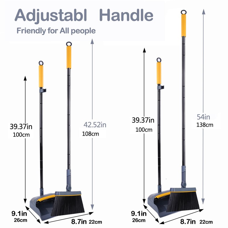 JEHONN Broom and Dustpan Set for Home, 54 Inches Long
