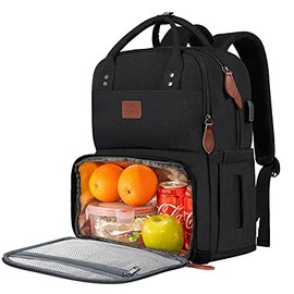 17 Inches Lunch Bookbag for Student, Multi-functional Lunch Box with Insulated Cooler Compartment, Water Resistant Laptop Backpack with USB Charging Port for College School Daily Work Travel Picnic Hiking Beach