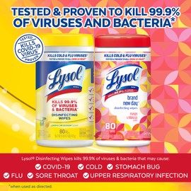 Lysol Disinfecting wipes, 320 Count (80 Count X4), 2 Mango and hibiscus Plus 2 Lemon and Lime Blossom, Packaging May Vary