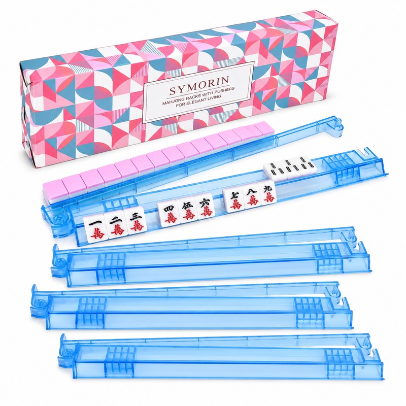 4-Pack Clear Mahjong Racks & Pushers for Game Night –