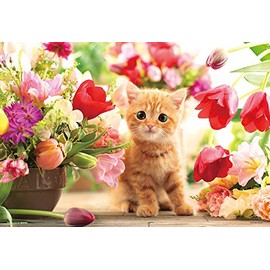 P33-190 300 Piece Jigsaw Puzzle, Tulip and Kitten, 10.2 x 15.0 inches (26 x 38 cm), Made in Japan