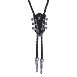 GelConnie Mens Native Western Cowboy Bolo Tie Country Music Guitar Head Bolo Tie Leather Necktie Necklace for Women Men