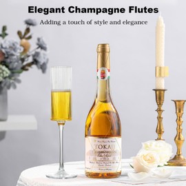 wyegey Plastic Champagne Flutes Set of 12, Ribbed Champagne Glasses Unbreakable Toasting Glasses, 6 oz Plastic Wine Glasses for Wedding, Birthday, Parties, Showers,Large Celebrations