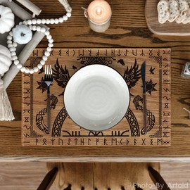 Artoid Mode Brown Viking Tree of Life Raven Helmet of Awe Place Mats Set of 4 30 x 45 cm Holiday Place Mats Kitchen Party Decoration