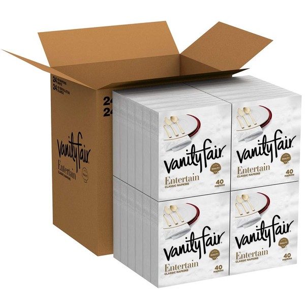 Vanity Fair Entertain Paper Napkins, 960 3-Ply Disposable Napkins, Dinner Size (24 packs of 40 Napkins)