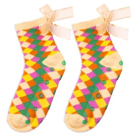 ban.do Non Slip Socks, Fuzzy Socks for Women Size 6-10, Crew Socks with Grippers (Checkered)