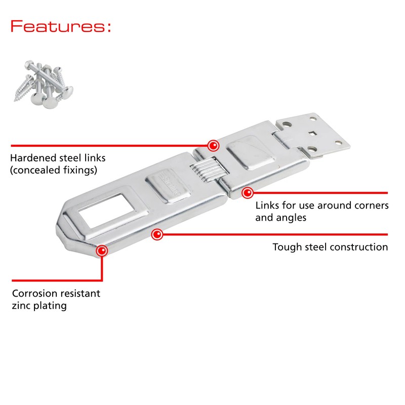 Sterling BHS190 Heavy Security Hasp and Staple, Chrome, 190mm