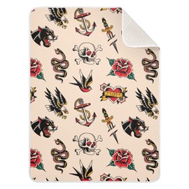 Coikll Old School Tattoo Baby Blanket Cotton Cozy Throw Blanket Warm Nursery Swaddle Receiving Toddler Blankets 30" x 40