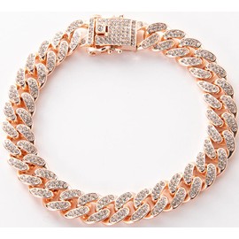 Chain Dog Collar, Bling Diamond Cuban Link Dog Collars Glitter Chain Rhinestone Puppy Necklace for for Small Medium Large Pet Dogs (Rose Gold, 8 inch)