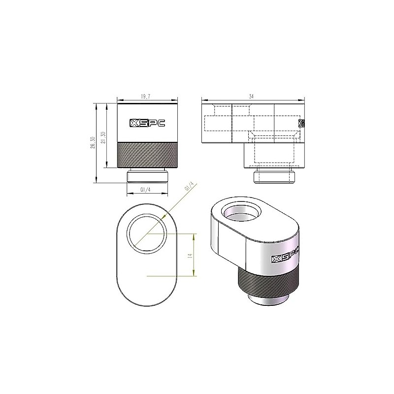 XSPC G1/4 Rotary 14mm Offset adapter - Black Chrome