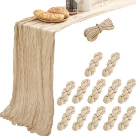 YARGEZON 12 Pack 10 Ft Tan Beige Cheesecloth Table Runner Gauze Table Runners Cheese Cloth for Bridal Baby Shower Wedding Decor ( 35 x 120 Inch )