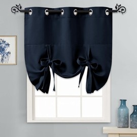 PONY DANCE Kitchen Curtains for Window - Decorative Roman Blind for Bedroom Tie Up Shades Short Window Covering Grommet, Single Piece, 46 Wide by 63 Inches Long, Navy Blue