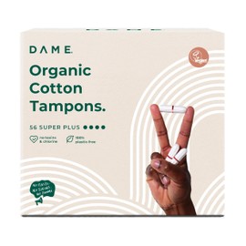 DAME - Organic Cotton Super Plus Tampons (56) | High Absorbency for Heavy Flows | Non-Applicator | 100% Organic Cotton, Free from Toxins, Plastic-Free, Hypoallergenic & Biodegradable Tampons