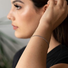 Materia SA-134 Curb Chain Bracelet for Men and Women 925 Sterling Silver Diameter 2.8 mm Diamond-Coated 17-23 cm, Diamond-coated