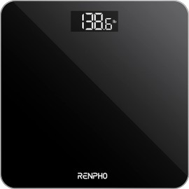 RENPHO Digital Bathroom Scale – Ultra Slim Body Weight Scale with High-Precision Sensors & Step-On Technology – Smart & Accurate Weighing for Home Use – Sleek Black Tempered Glass Design