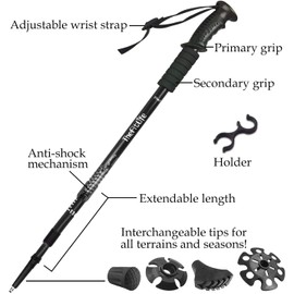 TheFitLife Nordic Walking Trekking Poles - 2 Pack with Antishock and Quick Lock System, Telescopic, Collapsible, Ultralight for Hiking, Camping, Mountaining, Backpacking, Walking, Trekking (Black)