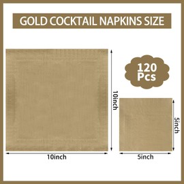 NatNarr 120 Pcs Cocktail Napkins Gold Napkins Disposable Dessert Beverage Napkin Gold Party Napkin for Wedding, Celebrate, Christmas, 5 x 5 Inch