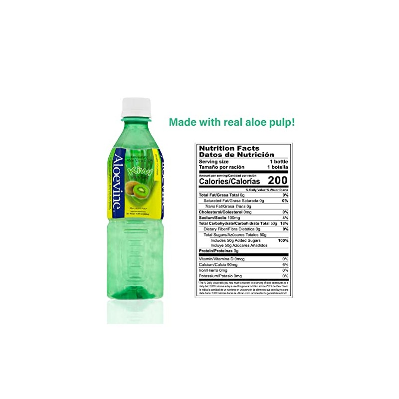 Aloevine Aloe Vera Drink Kiwi, 16.9 oz 20 Pack