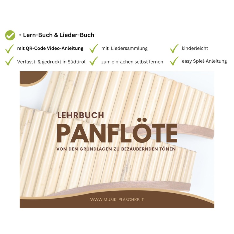 Plaschke Pan Pipe, Wooden Strap Design, Handmade with Textbook, 12