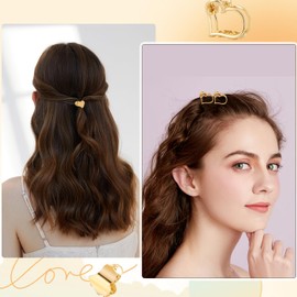 CWJCYTNSN 12PCS Mini Heart hair Claw Clips, Gold Small Metal Hair Clips, Cute Tiny Hair Clips for Thin Thick Hair, Little Love Hair Jaw Clamps for Women Girls Teens Hair Accessories