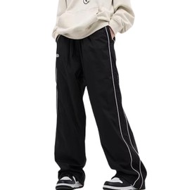 FCOOLYEET Mens Y2k Sweatpants Baggy Track Pants Streetwear Pants Harajuku Joggers Wide Leg Parachute Pants for Men Black