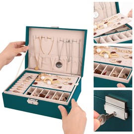 Mtianxy Jewellery Box Women's Jewellery Storage PU Leather Jewellery Box Velvet Jewellery Box PU Leather Jewellery Box with Key for Women Rings Earrings Bracelets Necklaces - Jewellery Organiser
